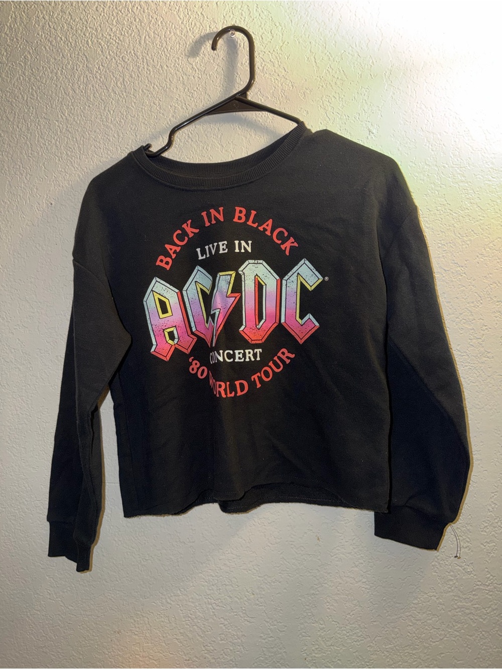 AC/DC Black Crewneck Sweater with Multicolor Gradient Logo